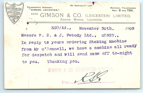 Postcard letterhead gimson - postcard,