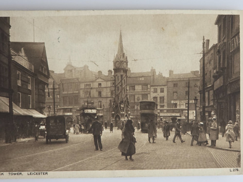 Postcard leicester clock - clock, tower